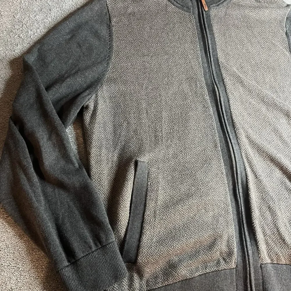 Tommy Bahama Men's M Diamond Springs Full Zip Sweater Jacket Gray Knit Cotton